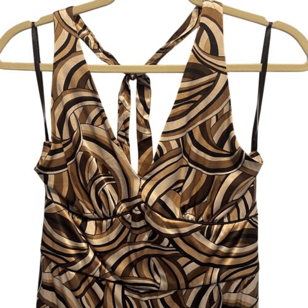 Mikai by Jerry Shabo Silk Halter Midi Dress Geometric Print Size M - Picture 4 of 9